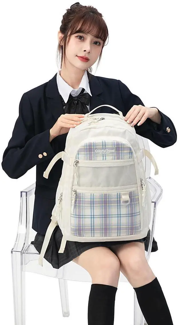 Alt view image 3 of 5 - Kalesi Laptop Backpack School College or Work Bookbag, Large Anti Theft Travel Bag, 15.6-Inch Daypack for Men & Women Teens (Light pink)