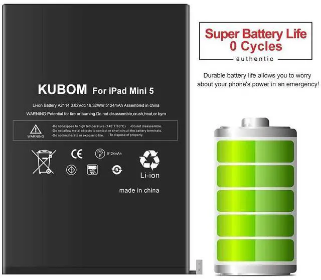 Alt view image 2 of 5 - KUBOM Replacement Battery for iPad Mini 5, Full 5124mAh 0 Cycle Battery - Include Complete Repair Tool Kits