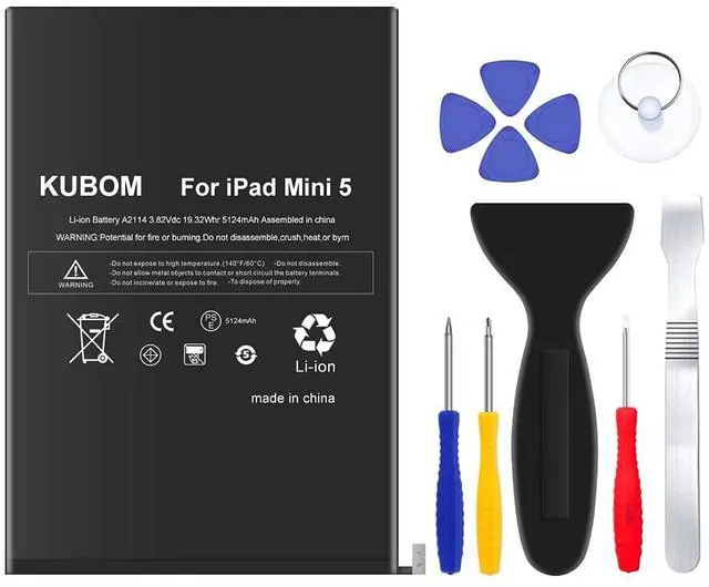 Main image of KUBOM Replacement Battery for iPad Mini 5, Full 5124mAh 0 Cycle Battery - Include Complete Repair Tool Kits