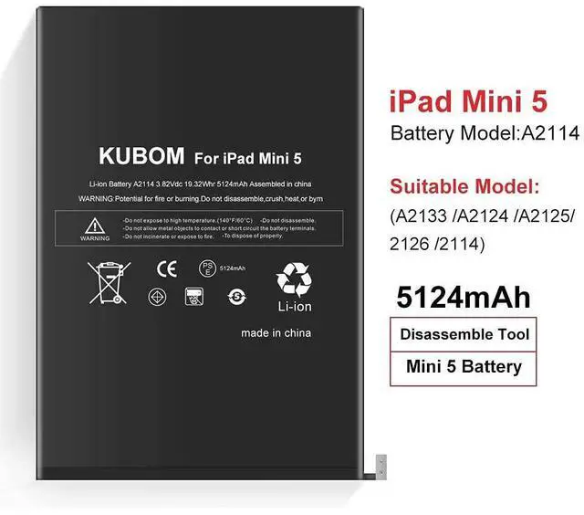 Alt view image 5 of 5 - KUBOM Replacement Battery for iPad Mini 5, Full 5124mAh 0 Cycle Battery - Include Complete Repair Tool Kits