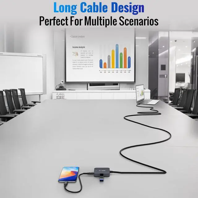Alt view image 5 of 5 - Upgrade USB Extension Cable 15FT with 4-Port (2 A + 2 C), Long USB 3.0 Type-A Extender Cord, Y Splitter Hub, Type-A Male to A-Female + C-Female Extender Cord