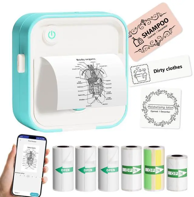 Main image of LAIBEAR Label Maker Machine with Tape, Little Printer, Portable Thermal Printer Compatible with iOS & Android, Sticker Maker for School, Home, Office, Photos, Notes (Blue)