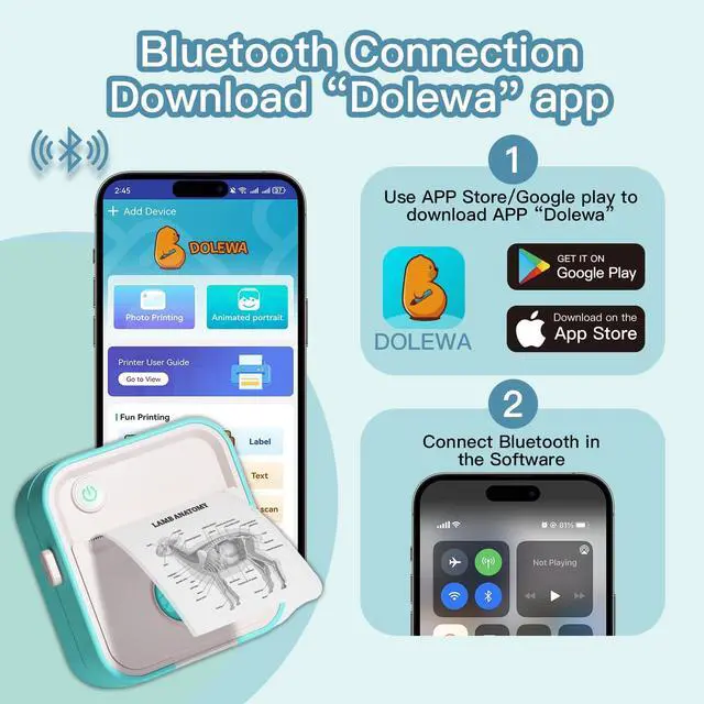 Alt view image 5 of 5 - LAIBEAR Label Maker Machine with Tape, Little Printer, Portable Thermal Printer Compatible with iOS & Android, Sticker Maker for School, Home, Office, Photos, Notes (Blue)