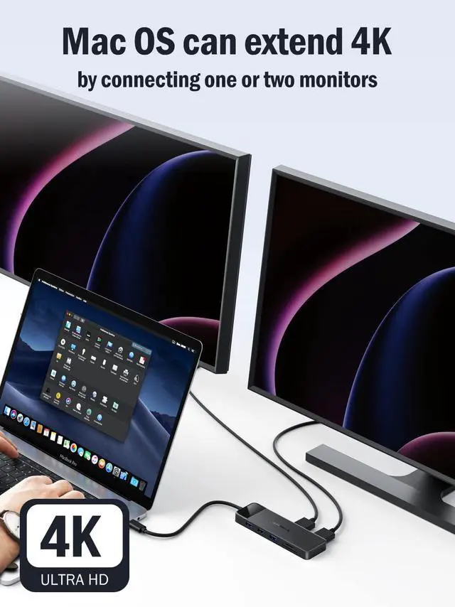 Alt view image 5 of 5 - Lemorele USB C Docking Station Dual Monitor 10- in-1 Triple Display Laptop Hub Multiport Adapter w/2 HDMI 4K+VGA+3 USB3.0/2.0+TF/SD 2.0+Audio+100W PD, USB C Dongle for Mac/Dell/HP/Lenovo/Surface