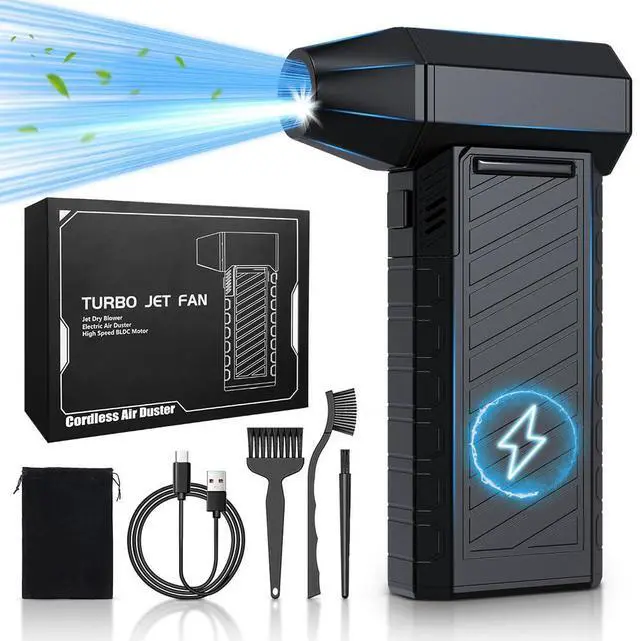 Main image of Compressed Air Duster with LED Lights, Rechargeable Cordless Electric Air Blower Turbo Fan, Powerful 3 Gear Adjustable Mini Dust Blower for PC, Computer, Keyboard, Car, Outdoor, and Home