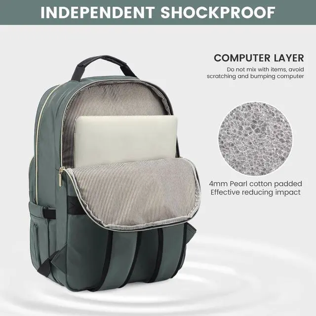 Alt view image 3 of 5 - LOVEVOOK Laptop Backpack for Women 15.6 inch,Cute Womens Travel Backpack Purse,Professional Laptop Computer Bag,Waterproof Work Business College Teacher Bag Carry on Backpack with USB Port,Grass Green