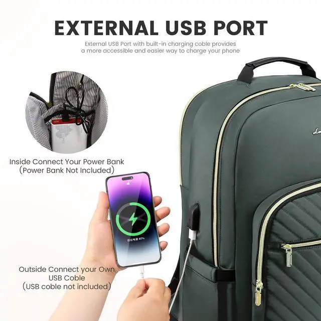 Alt view image 5 of 5 - LOVEVOOK Laptop Backpack for Women 15.6 inch,Cute Womens Travel Backpack Purse,Professional Laptop Computer Bag,Waterproof Work Business College Teacher Bag Carry on Backpack with USB Port,Grass Green