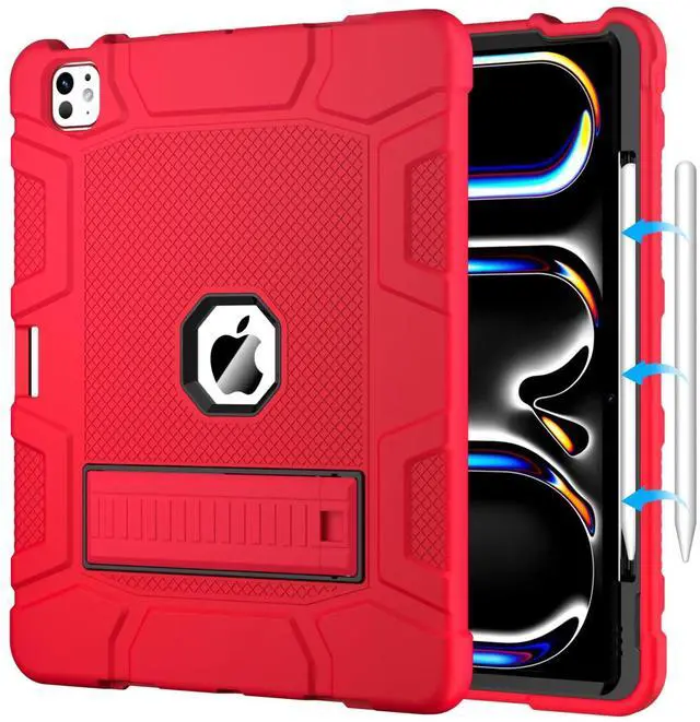 Main image of MARIWIVI Case for iPad Pro 13 inch Case 2024 (M4), iPad 13 Pro C ase with Pencil Holder, Built-in Stand Shockproof Rugged Protective Cover for iPad Pro 13 inch 2024 7th Gen (Red)