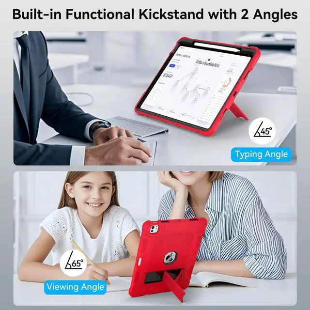 Alt view image 5 of 5 - MARIWIVI Case for iPad Pro 13 inch Case 2024 (M4), iPad 13 Pro C ase with Pencil Holder, Built-in Stand Shockproof Rugged Protective Cover for iPad Pro 13 inch 2024 7th Gen (Red)