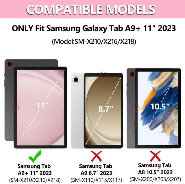 Alt view image 2 of 5 - Keyboard Case for Samsung Galaxy Tab A9 Plus/A9+ 5G 11 Inch 2023, Samsung A9 Plus Tablet Case with Detachable Wireless Bluetooth Keyboard (SM-X210/X216/X218) - Pink