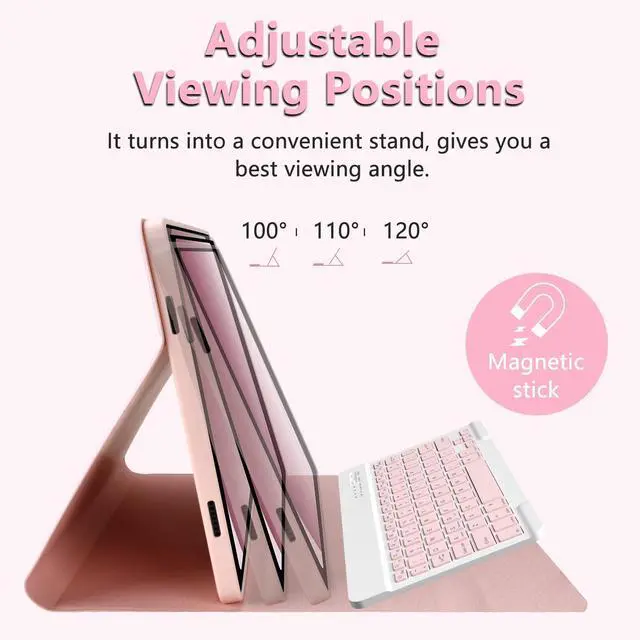 Alt view image 4 of 5 - Keyboard Case for Samsung Galaxy Tab A9 Plus/A9+ 5G 11 Inch 2023, Samsung A9 Plus Tablet Case with Detachable Wireless Bluetooth Keyboard (SM-X210/X216/X218) - Pink