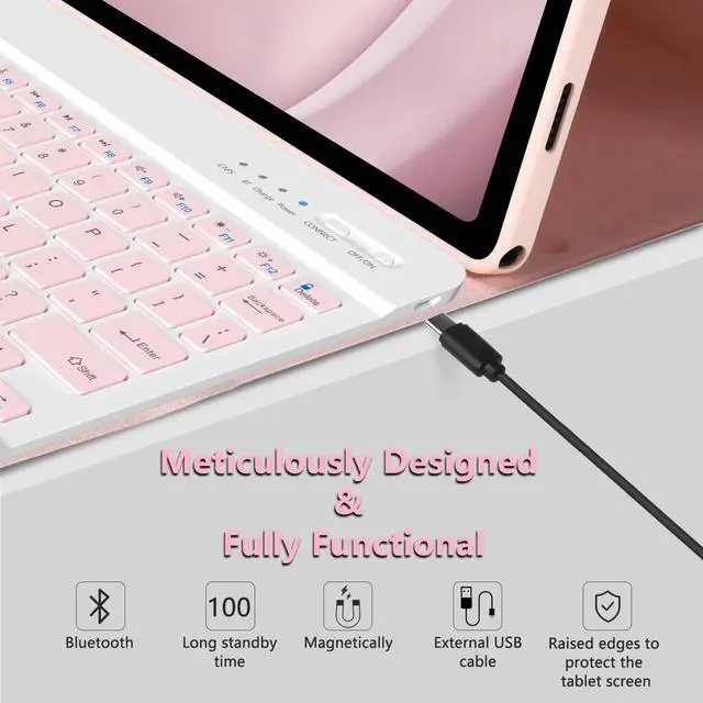 Alt view image 5 of 5 - Keyboard Case for Samsung Galaxy Tab A9 Plus/A9+ 5G 11 Inch 2023, Samsung A9 Plus Tablet Case with Detachable Wireless Bluetooth Keyboard (SM-X210/X216/X218) - Pink