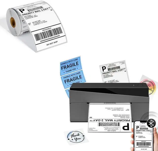 Main image of Omezizy 249BT Bluetooth Shipping Label Printer and 250Pcs 4x6 Roll Thermal Labels, Wireless Thermal Label Printer for Small Business