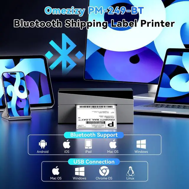 Alt view image 2 of 5 - Omezizy 249BT Bluetooth Shipping Label Printer and 250Pcs 4x6 Roll Thermal Labels, Wireless Thermal Label Printer for Small Business