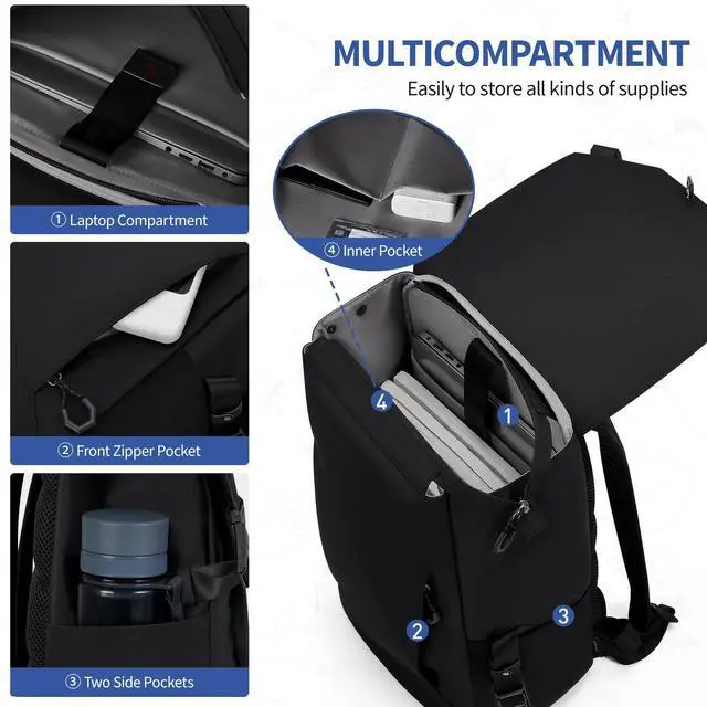 Alt view image 3 of 5 - OIWAS Backpacks for Men, Anti-Theft Laptop Backpack, Waterproof Travel Backpack Fit 16 Inch Laptop, Breathable Business Backpack for men, Computer Work Back pack, Black