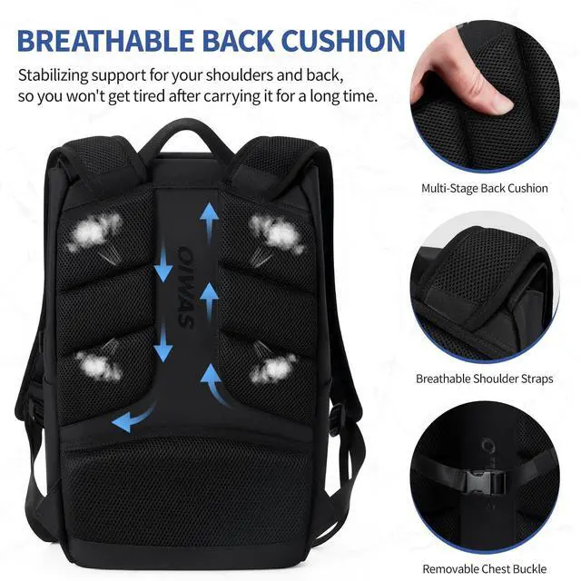 Alt view image 5 of 5 - OIWAS Backpacks for Men, Anti-Theft Laptop Backpack, Waterproof Travel Backpack Fit 16 Inch Laptop, Breathable Business Backpack for men, Computer Work Back pack, Black