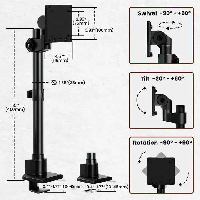 Alt view image 5 of 5 - Monitor-Arm Ultrawide Heavy Duty 27-57'' - Aluminum Single Monitor Mount Holds up to 59.4lbs, Adjustable Desk Mount Stand, VESA75/100/200mm, Black