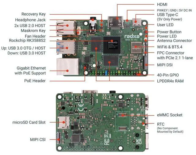 Alt view image 5 of 5 - Radxa Rock 5C(Lite) RK3588S2, 8-core CPU SBC, HDMI with 8K Output, PCIe 2.1 1-Lane, Gigabit Ethernet, Single Board Computer (Radxa Rock 5C 4GB)