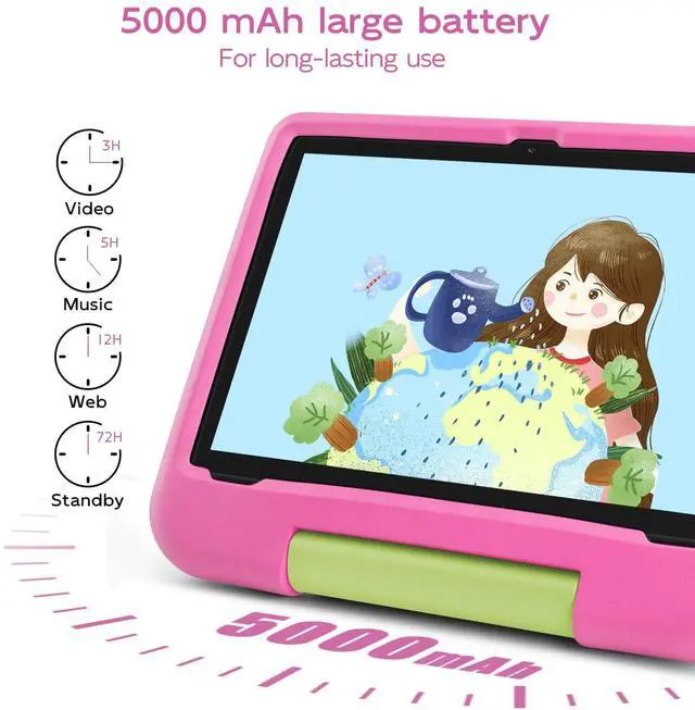 Alt view image 5 of 5 - Kids Tablet, 10.1 Inch Android 14 Tablet for Kids, Octa-Core, 8(4+4)GB RAM 64GB ROM Expandable, IPS HD 1280x800, WiFi 6, 5000mah Battery, GMS, 2.0MP + 5.0 MP, Parental Control Mode (Pink EVA Case)