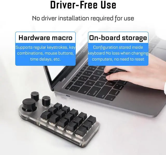 Alt view image 4 of 5 - 15 Keys 3 Knobs Macro Programmable Keyboard, 3 Connection Modes One Handed Macro Mechanical Keyboard, Blue Switch Hot Swappable Numpad, Gaming Keyboard with Memory Function