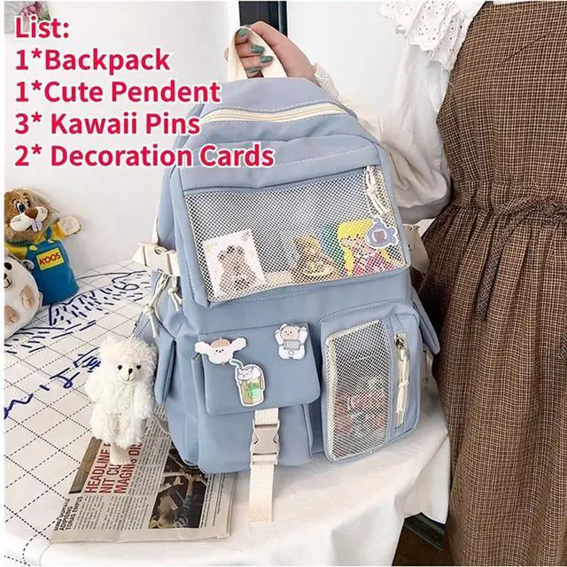 Alt view image 2 of 5 - SIFRTOA Kawaii Backpack with Adorable Accessory Aesthetic Backpack Cute Backpacks Waterproof for Women (Blue)