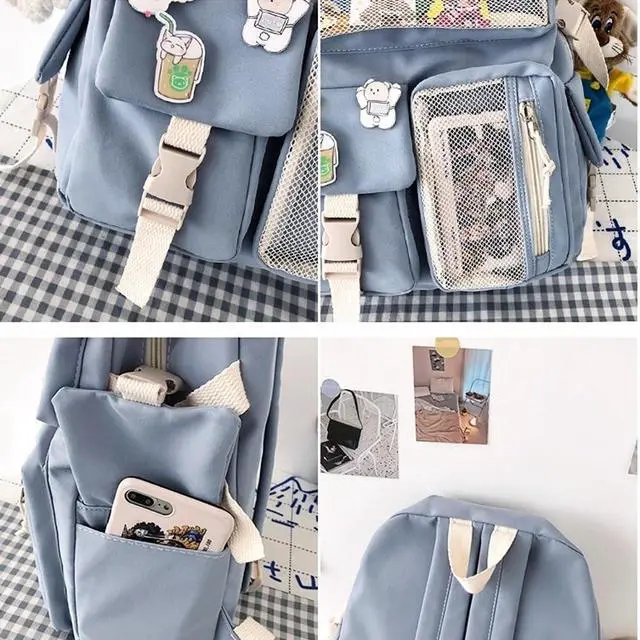 Alt view image 4 of 5 - SIFRTOA Kawaii Backpack with Adorable Accessory Aesthetic Backpack Cute Backpacks Waterproof for Women (Blue)