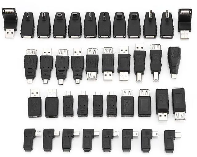 Main image of 40 Pack USB Adapter Kit, Angled Micro Mini USB Type B Converter Set for Cable Management and Device Connectivity Solutions