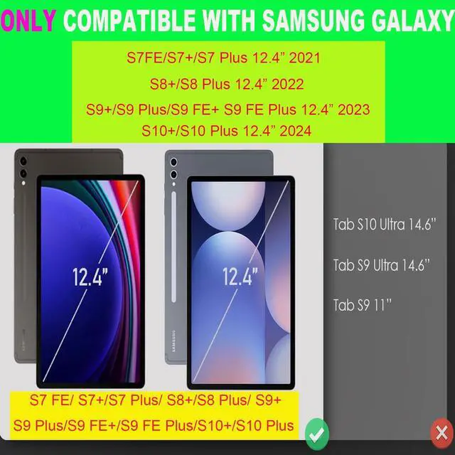 Alt view image 2 of 5 - Keyboard Case for Samsung Galaxy Tab S10+ Plus/ S9 Plus/S9 FE+/ S9+/ S8+ Plus/S7+ Plus/S7 FE 12.4 Inch with S Pen Holder, Backlit Smart Bluetooth Keyboard case Cover (Black)