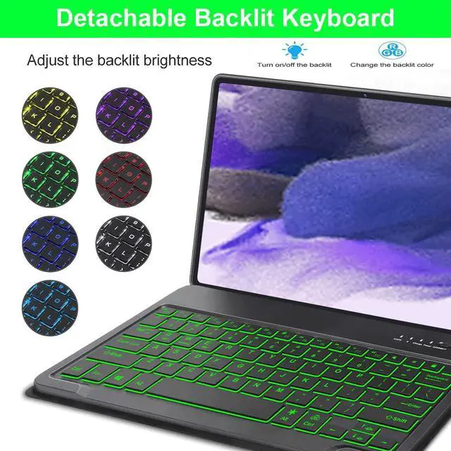 Alt view image 4 of 5 - Keyboard Case for Samsung Galaxy Tab S10+ Plus/ S9 Plus/S9 FE+/ S9+/ S8+ Plus/S7+ Plus/S7 FE 12.4 Inch with S Pen Holder, Backlit Smart Bluetooth Keyboard case Cover (Black)