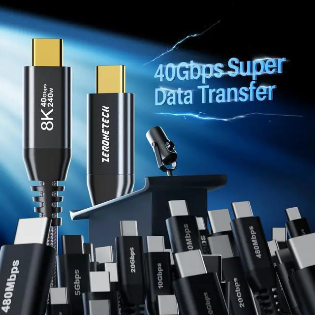 Alt view image 3 of 5 - (2-Pack 5FT) 40Gbps USB C for Thunderbolt 4 Cable, [8K@60Hz/Dual 4K@60Hz] USB C Monitor Cable, 40Gbps Data Transfer, USBC Video Cord, 240W Charging for iPhone 16,Samsung,MacBook,iPad,Lenovo,SSD,KYY