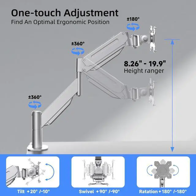 Alt view image 3 of 5 - Suptek Ultrawide Monitor Arm Mount for 17 to 43 Inch Heavy Duty Curved Screen,Holds 28.6 lbs,Adjustable Gas Spring Monitor Arm Desk Mount Stand,75/100 Vesa Mount,Silver(MD71MS)