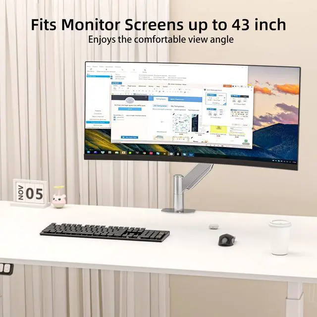 Alt view image 4 of 5 - Suptek Ultrawide Monitor Arm Mount for 17 to 43 Inch Heavy Duty Curved Screen,Holds 28.6 lbs,Adjustable Gas Spring Monitor Arm Desk Mount Stand,75/100 Vesa Mount,Silver(MD71MS)