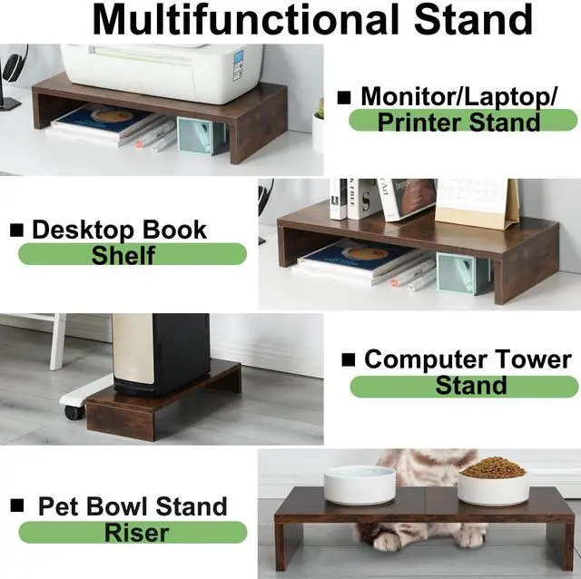 Alt view image 3 of 5 - TEAMIX 2 Pack Monitor Stand Riser-20 inch, Wooden Tabletop Shelf for TV/PC/Laptop/Printer, Rustic Brown Monitor Riser with Storage, Computer Stand Ergonomic Design