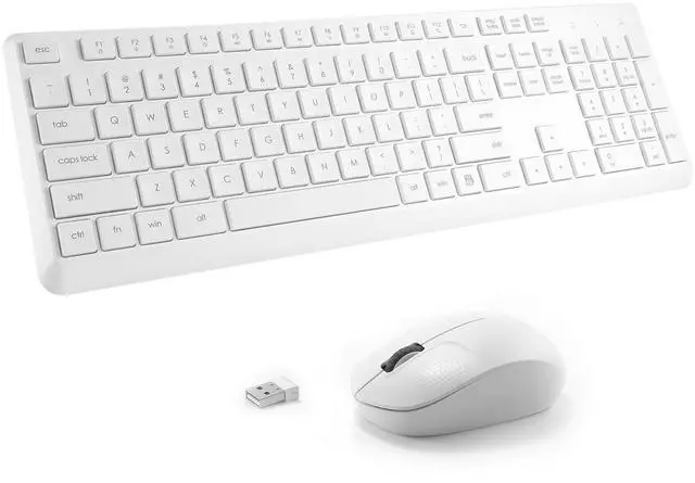 Main image of Wireless Keyboard and Mouse Combo for Windows, 2.4G Full-Sized External Cordless Computer Keyboard Mouse Combo for Laptop PC Desktop Chrome Mac, Number Pad 1600 DPI Silent Mouse USB Receiver (White)