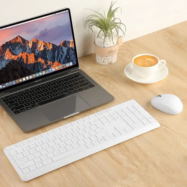 Alt view image 5 of 5 - Wireless Keyboard and Mouse Combo for Windows, 2.4G Full-Sized External Cordless Computer Keyboard Mouse Combo for Laptop PC Desktop Chrome Mac, Number Pad 1600 DPI Silent Mouse USB Receiver (White)