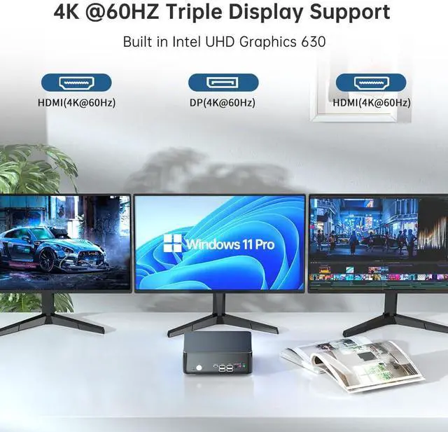 Alt view image 4 of 5 - Thdeukoty Mini PC with Core i9-9880H 2.3 up to 4.8GHz, 64G DDR4 1T SSD, Windows 11 Pro Desktop Computer, DP*1, HDMI*2 4K@60Hz Triple Display, Optical, Dual LAN, WiFi6E/BT5.3,VESA