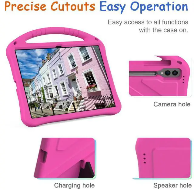 Alt view image 5 of 5 - Kids Case for Samsung Galaxy Tab S10 Ultra/S9 S8 Ultra 14.6-inch Tablet, Techcircle Light Weight Shock Proof EVA Foam Handle Rugged Stand Protective Cover, Rose