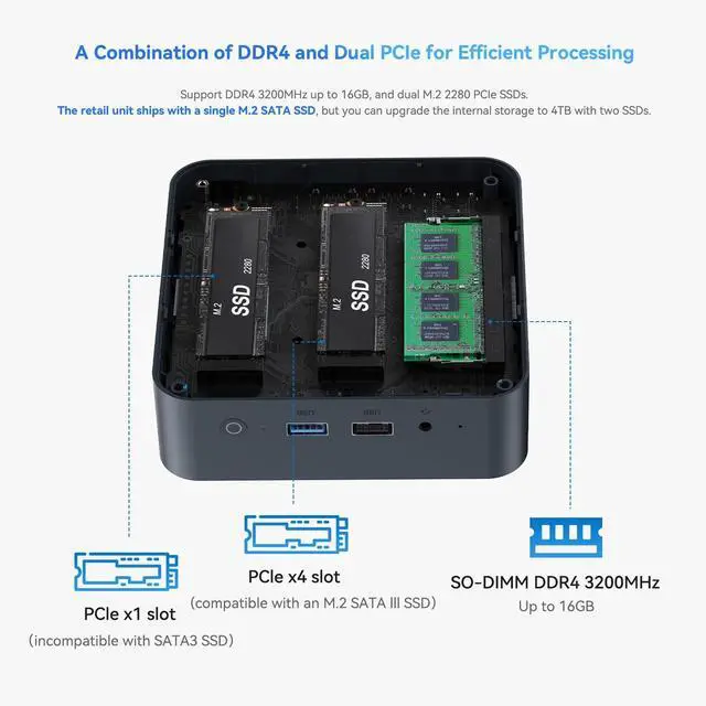 Alt view image 5 of 5 - TRIGKEY Mini PC Key-N150, Intel Twin Lake N150(up to 3.6GHz) 16GB DDR4 500GB M.2 PCIe SSD, Mini Desktop Computers, Intel Graphics 24EUs 1000MHz,4K60Hz Dual Display,USB3.2(10Gbps)*3,WiFi5,BT5,OS 11 Pro