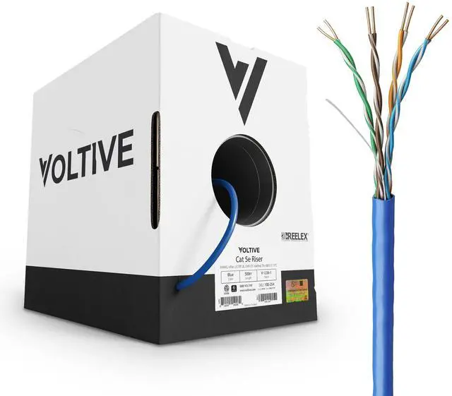 Main image of Voltive Cat5e Riser (CMR), 500ft, Blue - Solid Bare Copper Bulk Ethernet Cable - UTP - 350MHz - UL Certified & ETL Verified