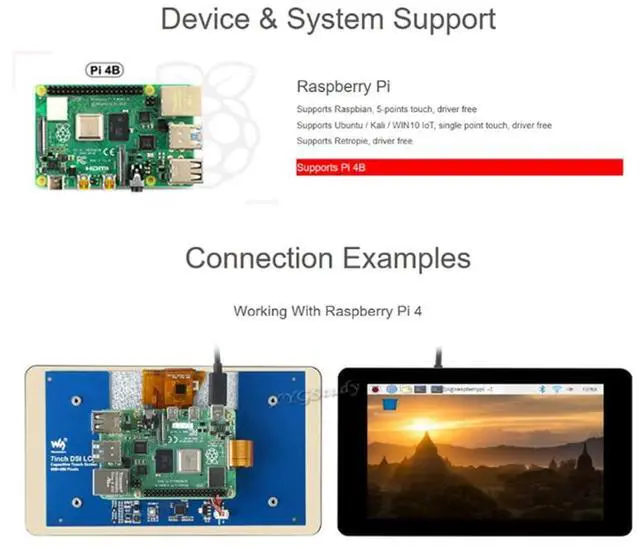 Alt view image 3 of 5 - 7inch for Raspberry Pi LCD Capacitive Touch Display Screen with Protection Case 800x480 DSI Interface for Raspberry Pi 4 Model B Raspbian Retropie Ubuntu Driver Free @XYGStudy