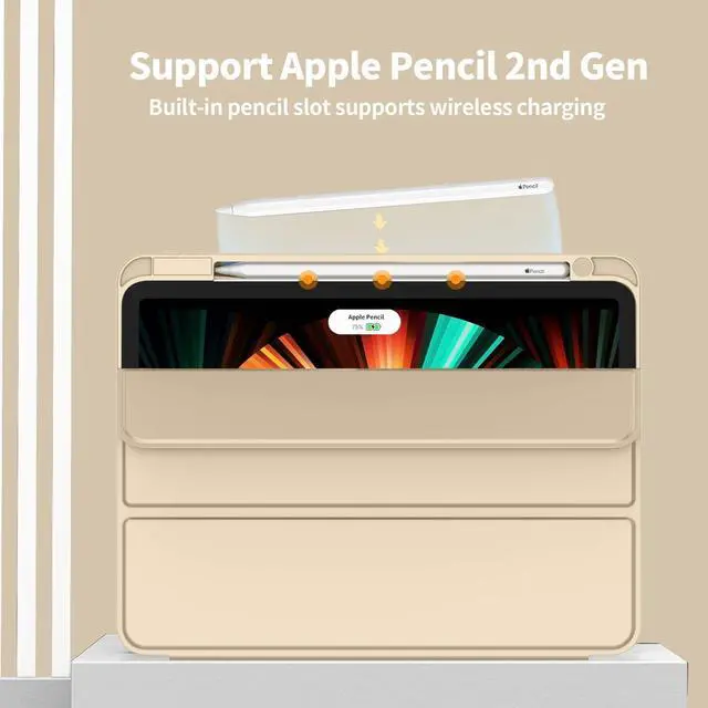Alt view image 2 of 5 - ZryXal New iPad Pro 12.9 Inch Case 2022/2021/2020(6th/5th/4th Gen) with Pencil Holder,Smart iPad Case [Support Touch ID and Auto Wake/Sleep] with Auto 2nd Gen Pencil Charging (Champagne Gold)