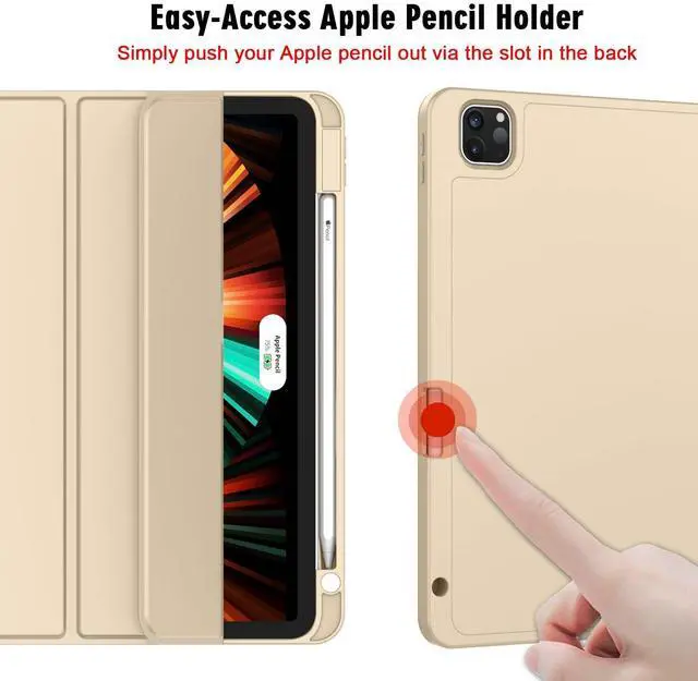 Alt view image 3 of 5 - ZryXal New iPad Pro 12.9 Inch Case 2022/2021/2020(6th/5th/4th Gen) with Pencil Holder,Smart iPad Case [Support Touch ID and Auto Wake/Sleep] with Auto 2nd Gen Pencil Charging (Champagne Gold)