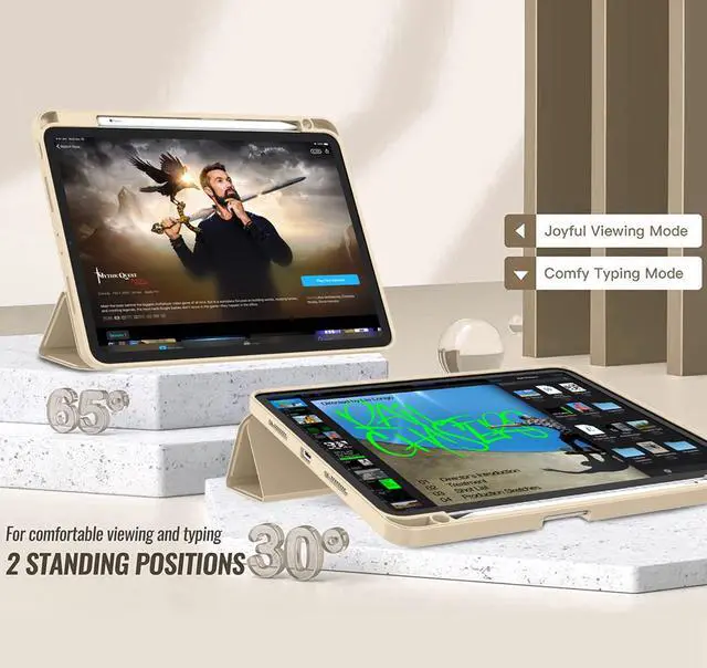 Alt view image 4 of 5 - ZryXal New iPad Pro 12.9 Inch Case 2022/2021/2020(6th/5th/4th Gen) with Pencil Holder,Smart iPad Case [Support Touch ID and Auto Wake/Sleep] with Auto 2nd Gen Pencil Charging (Champagne Gold)