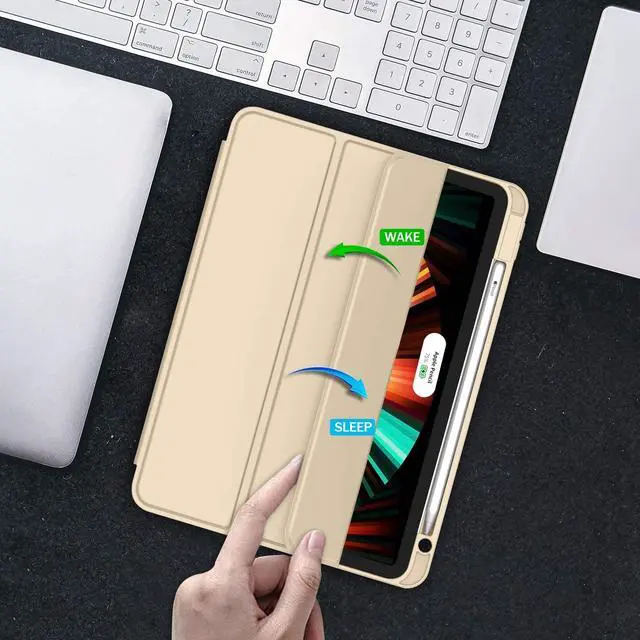 Alt view image 5 of 5 - ZryXal New iPad Pro 12.9 Inch Case 2022/2021/2020(6th/5th/4th Gen) with Pencil Holder,Smart iPad Case [Support Touch ID and Auto Wake/Sleep] with Auto 2nd Gen Pencil Charging (Champagne Gold)