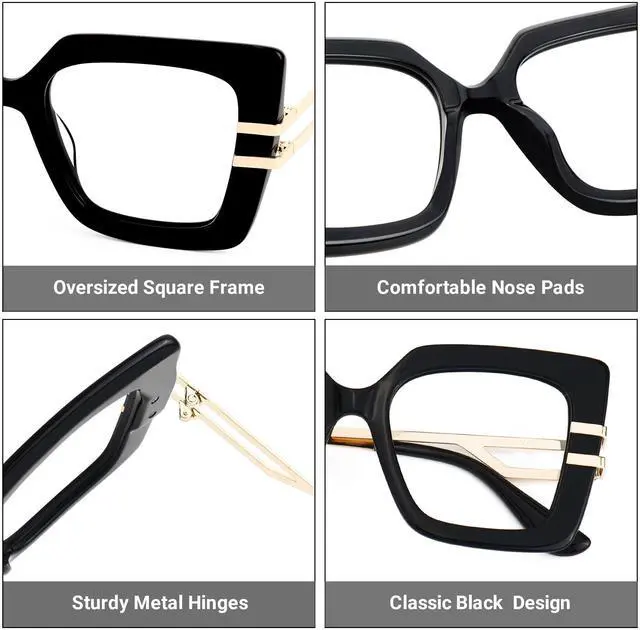 Alt view image 5 of 5 - Zeelool Oversized Square Blue Light Blocking Glasses for Women ZJGX444789-02 Black