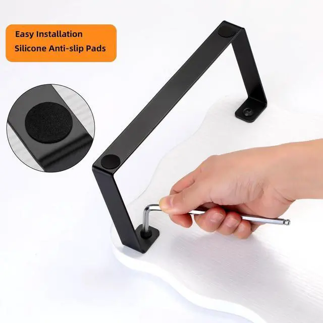 Alt view image 4 of 5 - Monitor Stand Riser, Wooden Computer Stand for Desk, Wood and Steel Multi-Purpose Desktop Storage Laptop Riser Desk Shelf for Computer, Laptop, PC, Printer, 21.65 x 9.45 x 3.94 Inch Length (White/2 Pc
