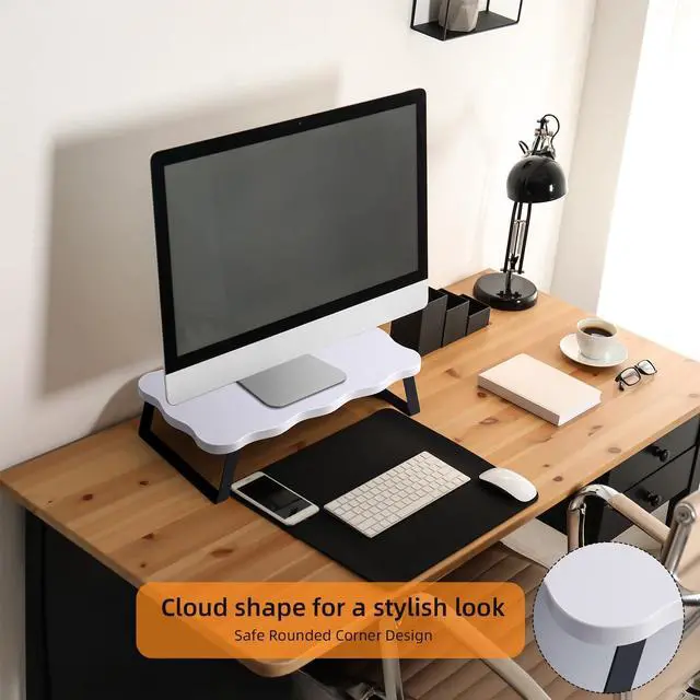 Alt view image 5 of 5 - Monitor Stand Riser, Wooden Computer Stand for Desk, Wood and Steel Multi-Purpose Desktop Storage Laptop Riser Desk Shelf for Computer, Laptop, PC, Printer, 21.65 x 9.45 x 3.94 Inch Length (White/2 Pc