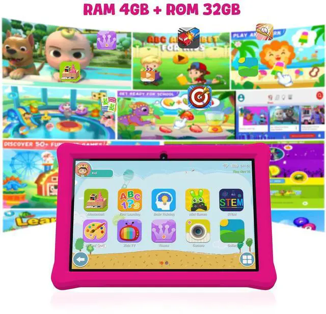 Alt view image 2 of 5 - Kids Tablet 10 inch, Android Tablets for Kids, 4GB RAM 32GB ROM Android 12 Tablets IPS Touch Screen 1280x800, Iwawa & Parent Control Toddler Tablet, WiFi, Dual Camera, 6000mAh Battery, Shockproof Case