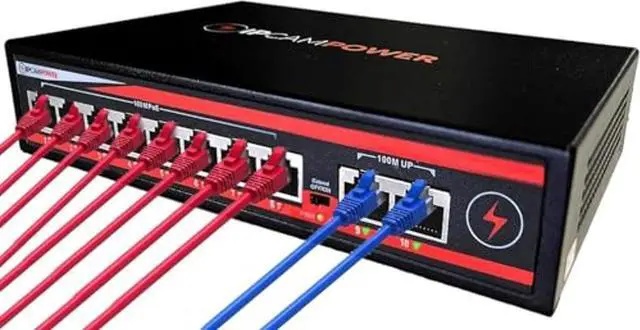 Main image of 10 Port Unmanaged POE Switch, 8 Port POE+ & 2 Ethernet Uplink, 802.3at 30 Watts Per Port,120 Watt Total Budget, Extend Mode up to 820', Fanless, Metal