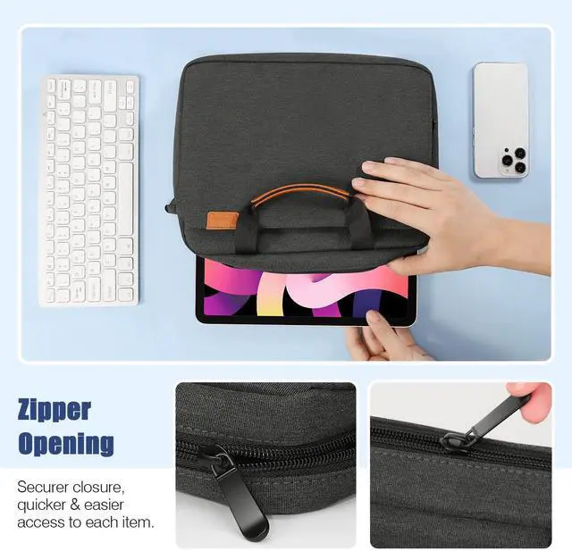 Alt view image 5 of 5 - MoKo 9-11 Inch Tablet Sleeve Case, Protective Handle Shoulder Bag Fits 11inch iPad Air M3, iPad A16 2025, iPadPro M4/Air 5/4th 10.9, iPad10/9/8/7th 10.2, Tab S8/S9 11, Black & Gray